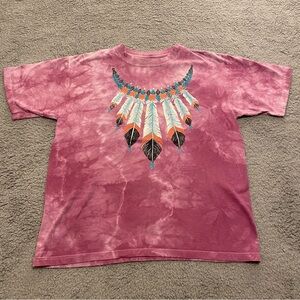 Vintage Feather Necklace Shirt Adult M Pink 90s Native American Jewelry‎ Tie Dye